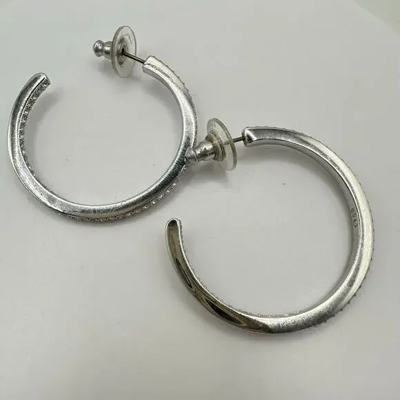 Swarovski Swan silver tone clear Austrian crystals hoop hoops post earrings - Picture 5 of 8